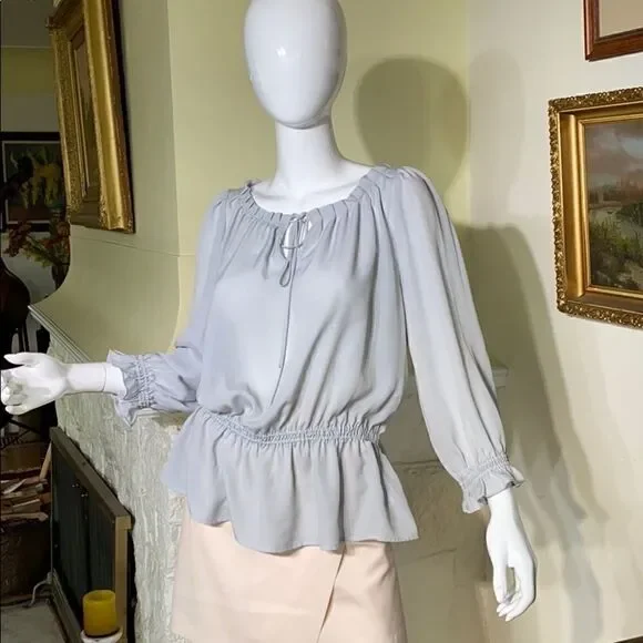 Jacob Soft Grey Peasant Style Light Blouse - Picture 6 of 9